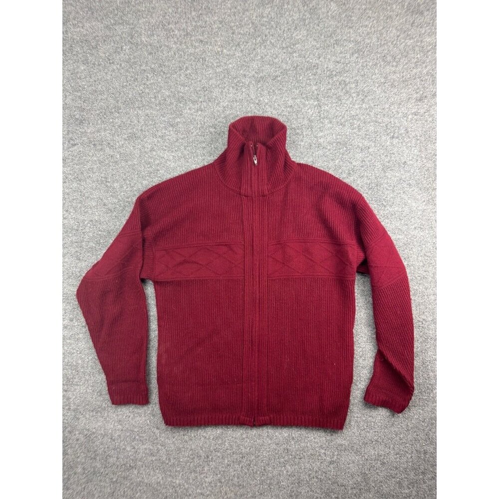 Vintage American Priority Sweater Men's Large Red Full Zip Cardigan Made In USA